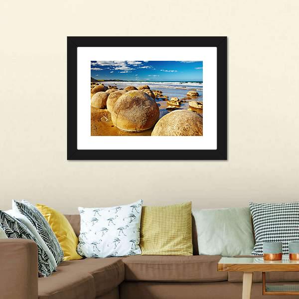 Famous Moeraki Boulders Canvas Wall Art-3 Horizontal-Gallery Wrap-25" x 16"-Tiaracle