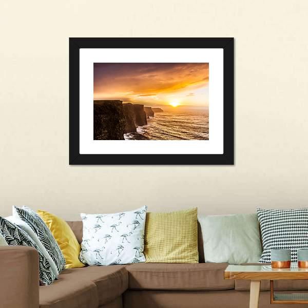 Famous Moher Cliffs Canvas Wall Art-1 Piece-Framed Print-20" x 16"-Tiaracle