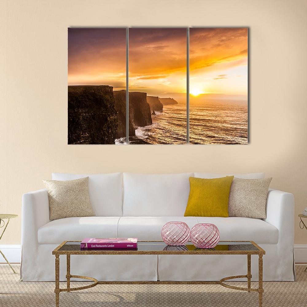 Famous Moher Cliffs Canvas Wall Art-3 Horizontal-Gallery Wrap-37" x 24"-Tiaracle