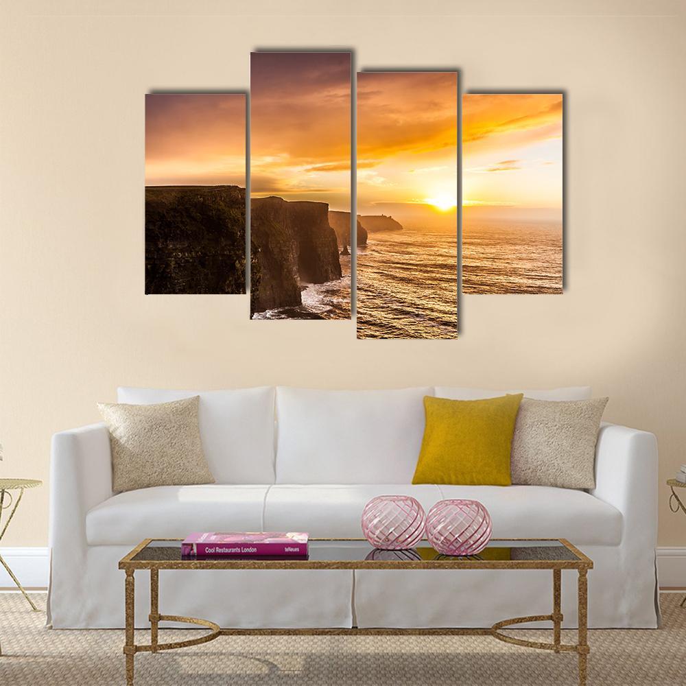 Famous Moher Cliffs Canvas Wall Art-4 Pop-Gallery Wrap-50" x 32"-Tiaracle