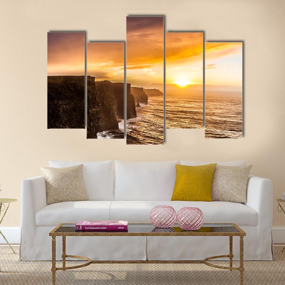 Famous Moher Cliffs Canvas Wall Art-5 Pop-Gallery Wrap-47" x 32"-Tiaracle