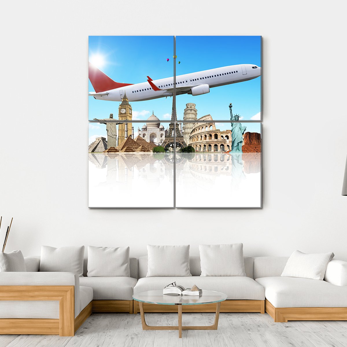 Famous Monuments Of The World Canvas Wall Art-4 Square-Gallery Wrap-17" x 17"-Tiaracle