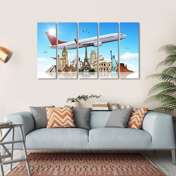Famous Monuments Of The World Canvas Wall Art-5 Horizontal-Gallery Wrap-22" x 12"-Tiaracle