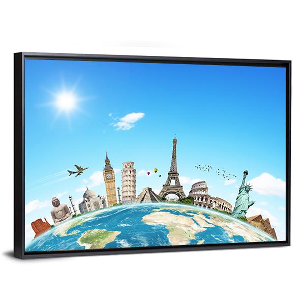 Famous Monuments Of The World Canvas Wall Art-5 Horizontal-Gallery Wrap-22" x 12"-Tiaracle