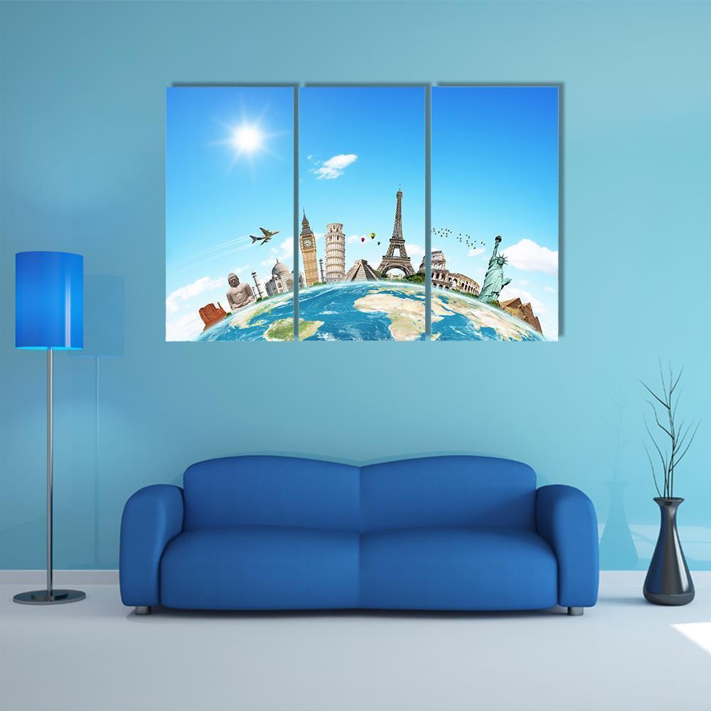 Famous Monuments Of The World Canvas Wall Art-3 Horizontal-Gallery Wrap-37" x 24"-Tiaracle