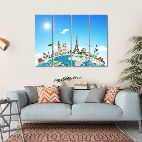 Famous Monuments Of The World Canvas Wall Art-4 Horizontal-Gallery Wrap-34" x 24"-Tiaracle