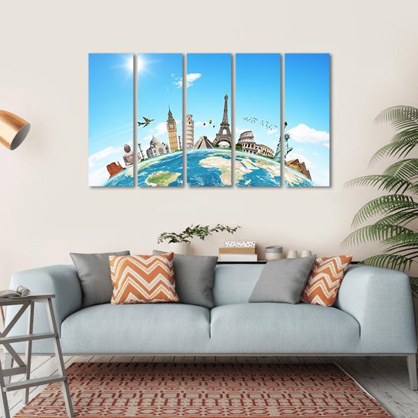 Famous Monuments Of The World Canvas Wall Art-5 Horizontal-Gallery Wrap-22" x 12"-Tiaracle