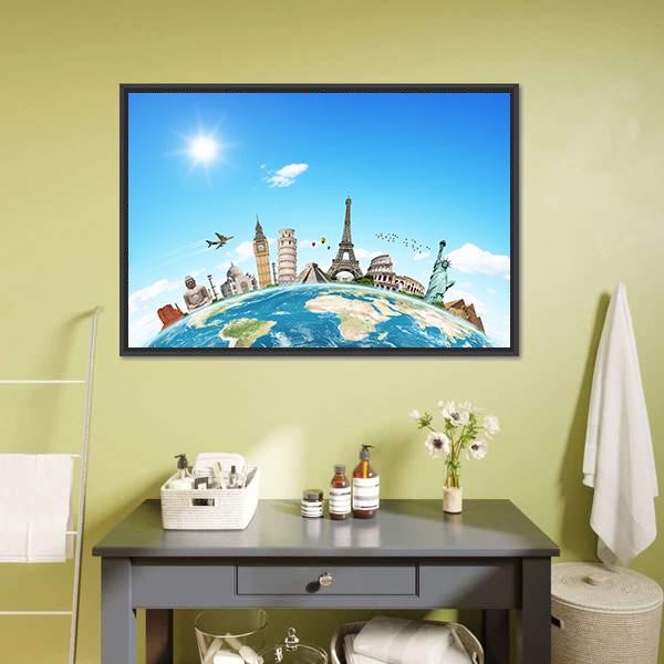 Famous Monuments Of The World Canvas Wall Art-1 Piece-Floating Frame-24" x 16"-Tiaracle