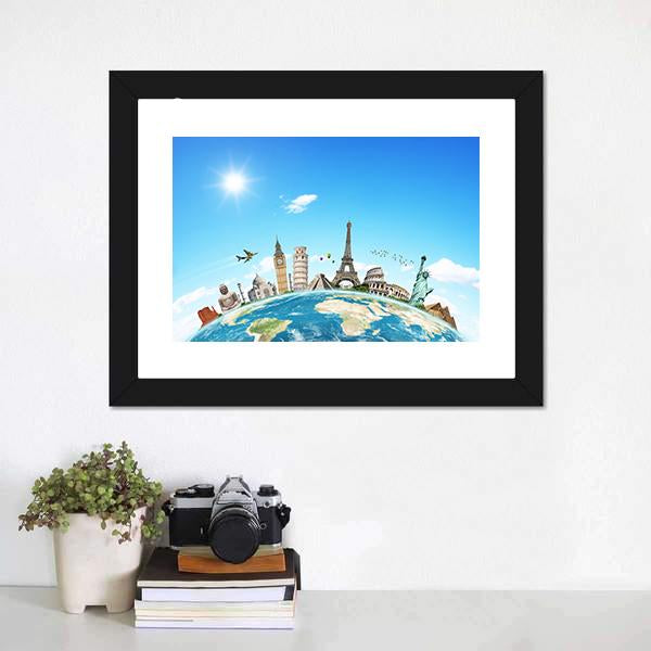 Famous Monuments Of The World Canvas Wall Art-1 Piece-Framed Print-20" x 16"-Tiaracle