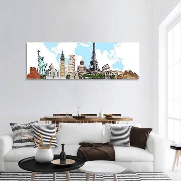 Famous Monuments Of The World Panoramic Canvas Wall Art-1 Piece-36" x 12"-Tiaracle