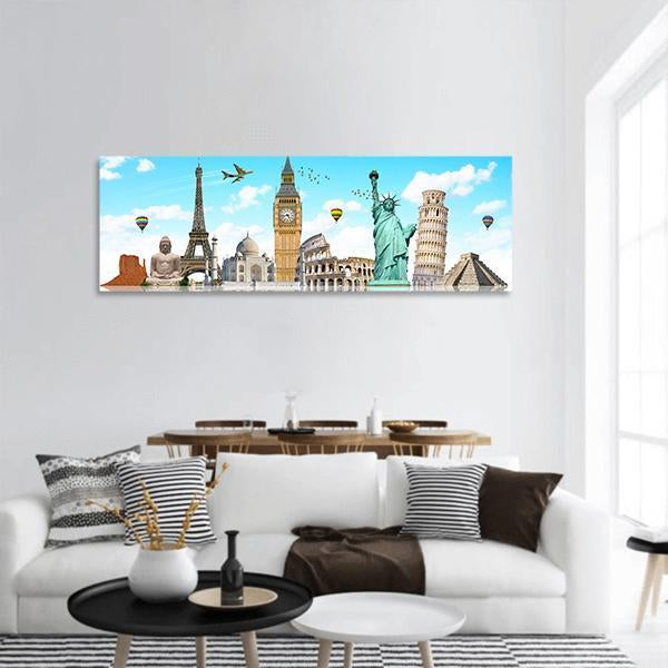 Famous Monuments Of The World Panoramic Canvas Wall Art-3 Piece-25" x 08"-Tiaracle