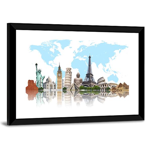 Famous Monuments Of The World Panoramic Canvas Wall Art-1 Piece-36" x 12"-Tiaracle