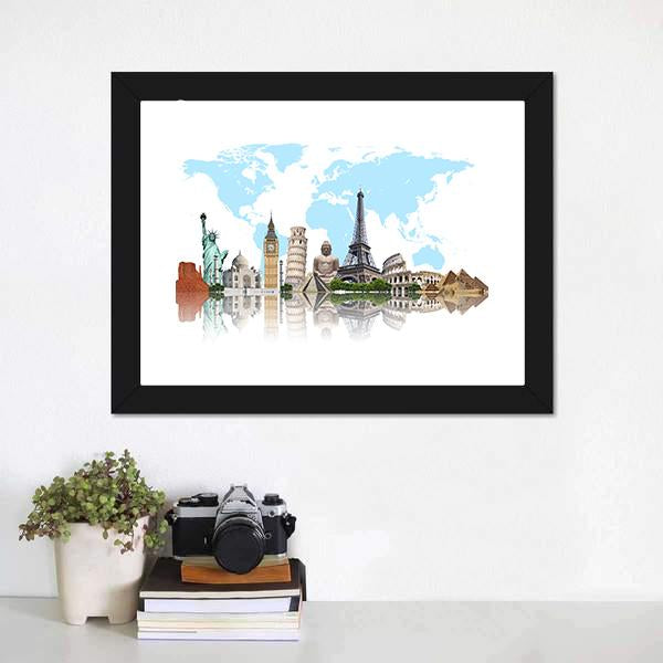 Famous Monuments Of The World Panoramic Canvas Wall Art-1 Piece-36" x 12"-Tiaracle