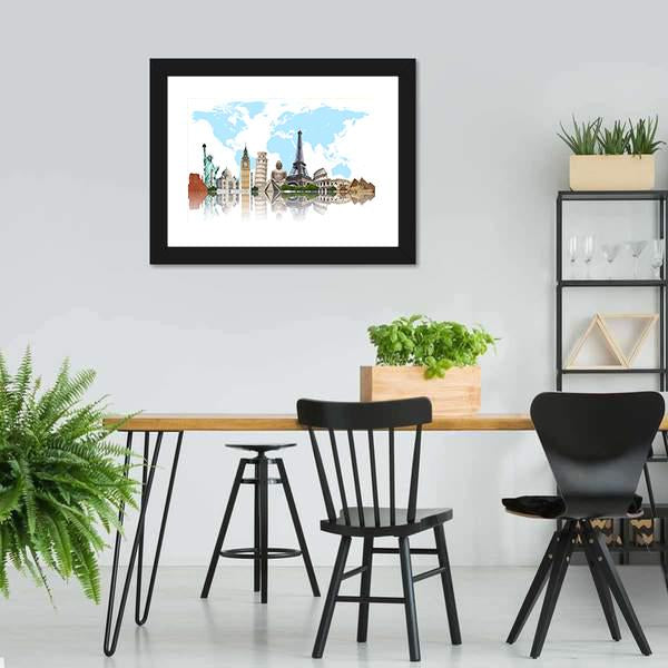 Famous Monuments Of The World Panoramic Canvas Wall Art-1 Piece-36" x 12"-Tiaracle