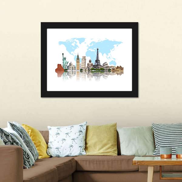 Famous Monuments Of The World Panoramic Canvas Wall Art-1 Piece-36" x 12"-Tiaracle