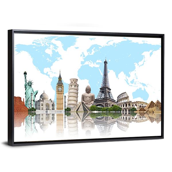 Famous Monuments Of The World Panoramic Canvas Wall Art-1 Piece-36" x 12"-Tiaracle