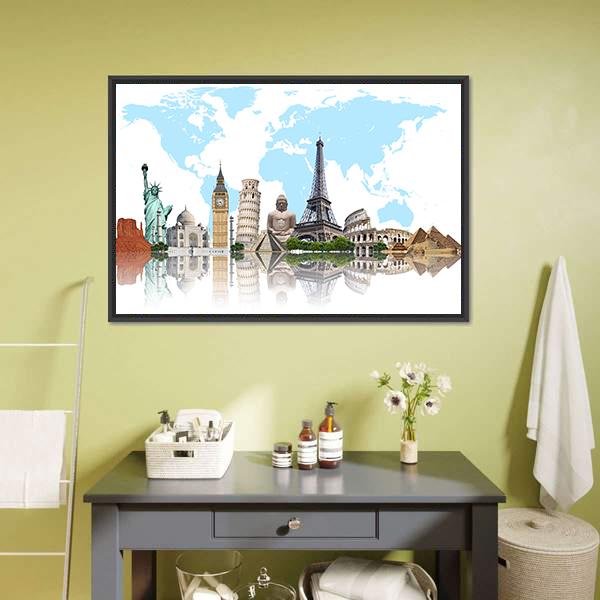 Famous Monuments Of The World Panoramic Canvas Wall Art-1 Piece-36" x 12"-Tiaracle