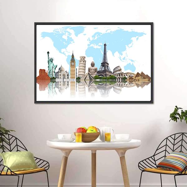 Famous Monuments Of The World Panoramic Canvas Wall Art-1 Piece-36" x 12"-Tiaracle