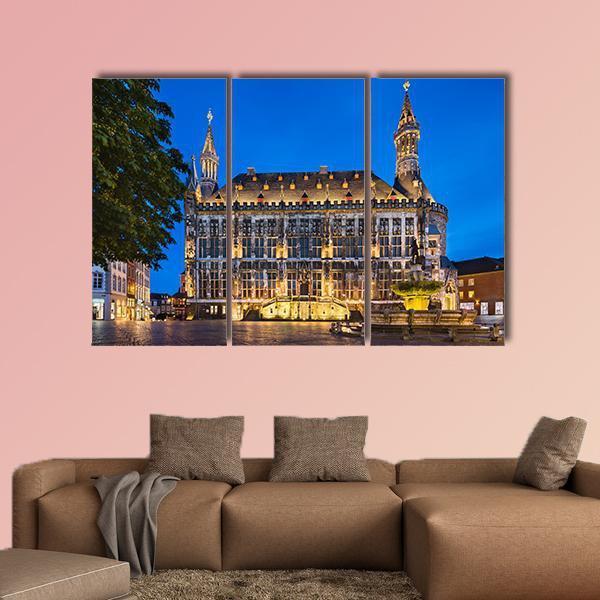 Town Hall Of Aachen Canvas Wall Art-5 Pop-Gallery Wrap-47" x 32"-Tiaracle