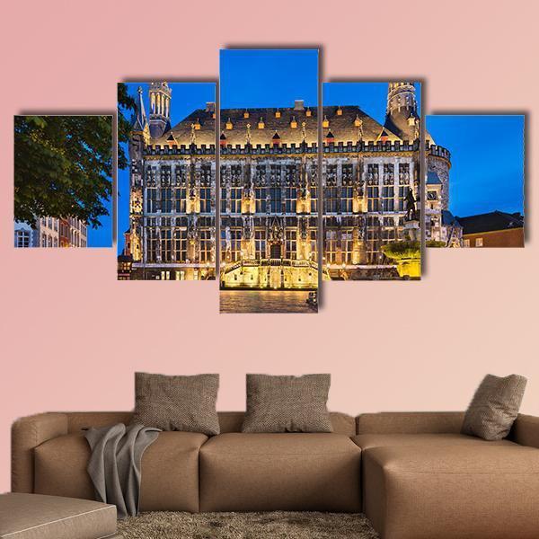 Town Hall Of Aachen Canvas Wall Art-5 Star-Gallery Wrap-62" x 32"-Tiaracle