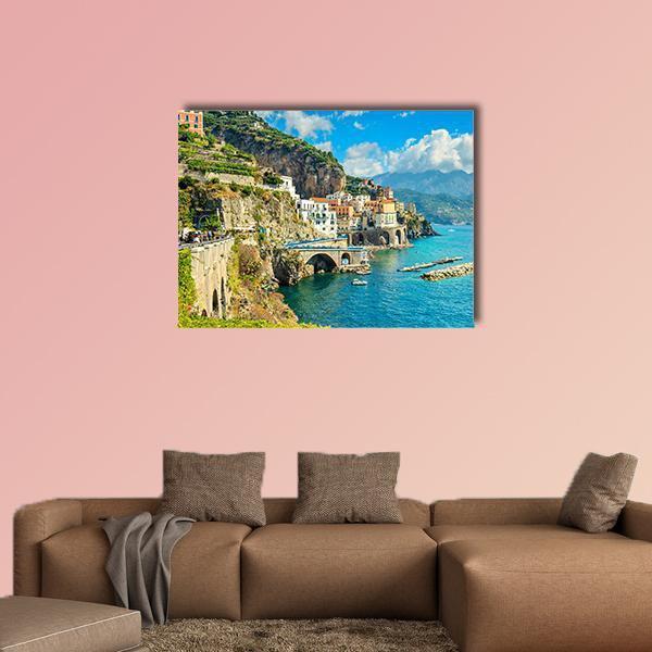 Resort Of Amalfi Italy Canvas Wall Art-1 Piece-Gallery Wrap-48" x 32"-Tiaracle