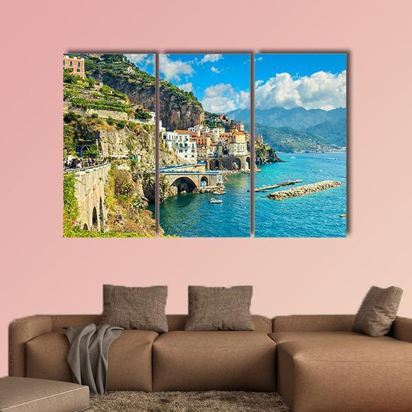 Resort Of Amalfi Italy Canvas Wall Art-3 Horizontal-Gallery Wrap-37" x 24"-Tiaracle