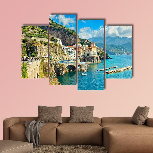 Resort Of Amalfi Italy Canvas Wall Art-4 Pop-Gallery Wrap-50" x 32"-Tiaracle