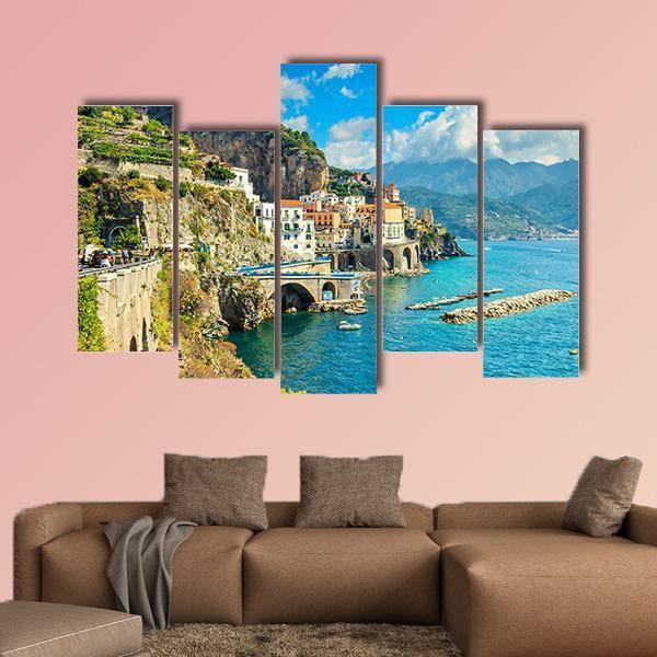 Resort Of Amalfi Italy Canvas Wall Art-5 Pop-Gallery Wrap-47" x 32"-Tiaracle