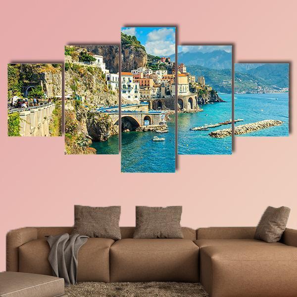 Resort Of Amalfi Italy Canvas Wall Art-5 Star-Gallery Wrap-62" x 32"-Tiaracle