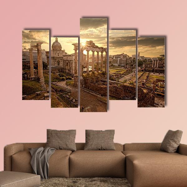Roman Ruins In Rome Canvas Wall Art-5 Pop-Gallery Wrap-47" x 32"-Tiaracle
