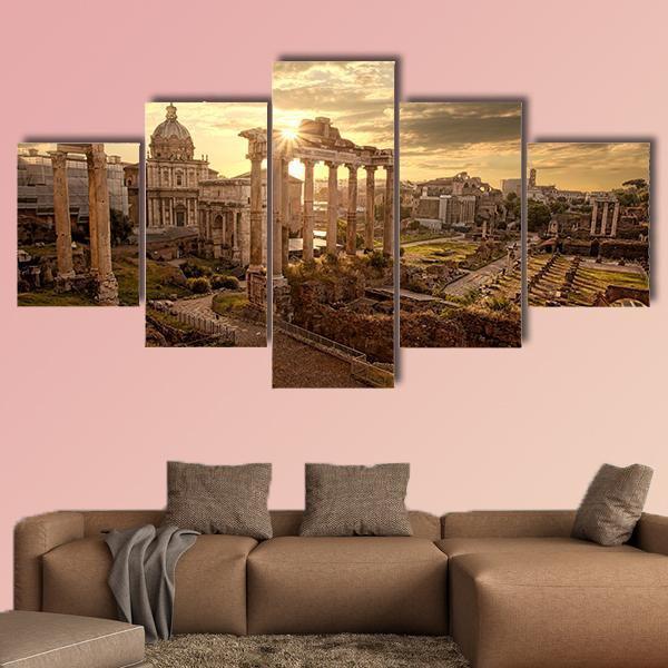 Roman Ruins In Rome Canvas Wall Art-5 Star-Gallery Wrap-62" x 32"-Tiaracle