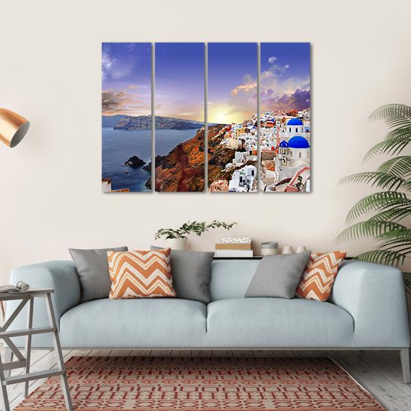 Famous Santorini At Sunset Canvas Wall Art-4 Horizontal-Gallery Wrap-34" x 24"-Tiaracle