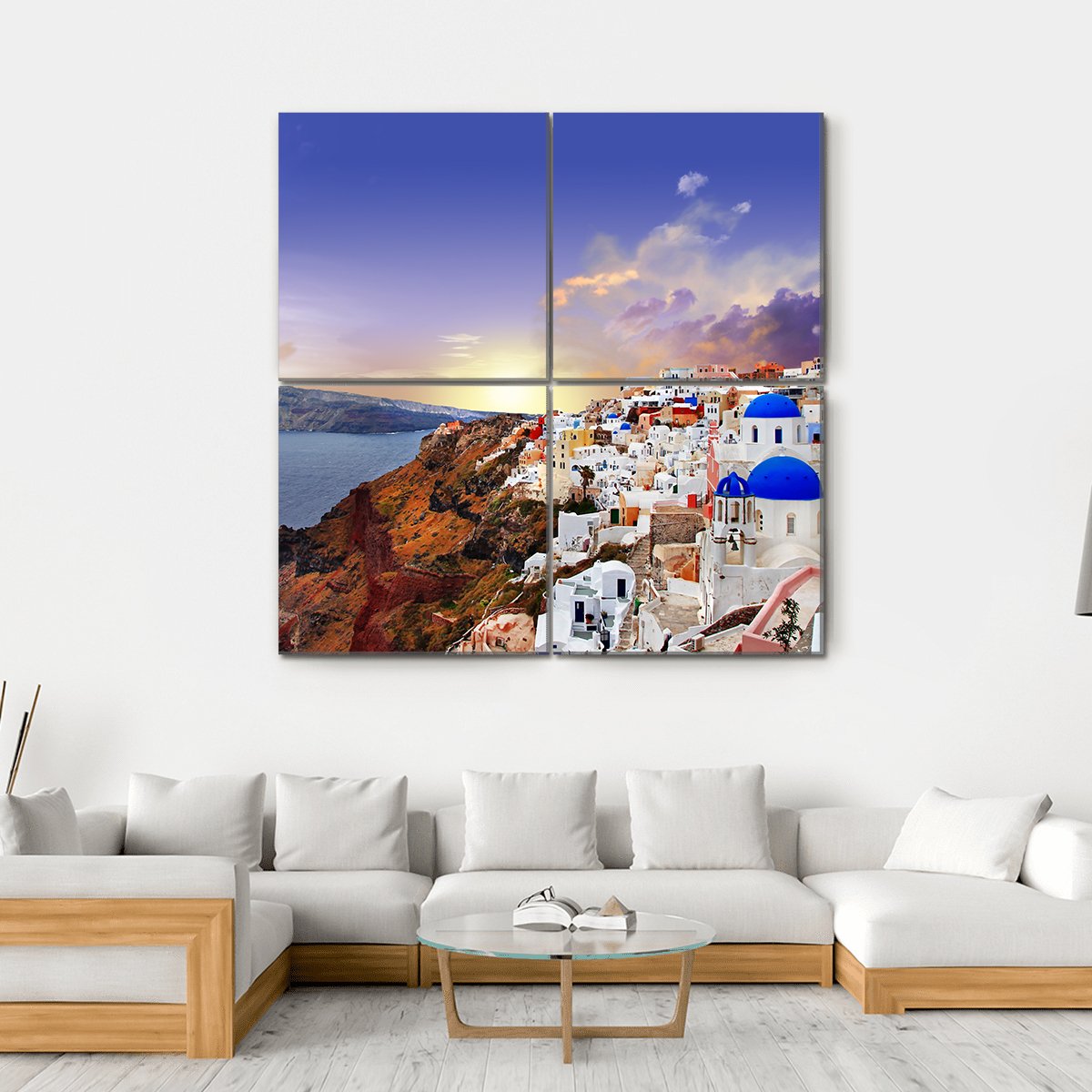 Famous Santorini At Sunset Canvas Wall Art-4 Square-Gallery Wrap-17" x 17"-Tiaracle