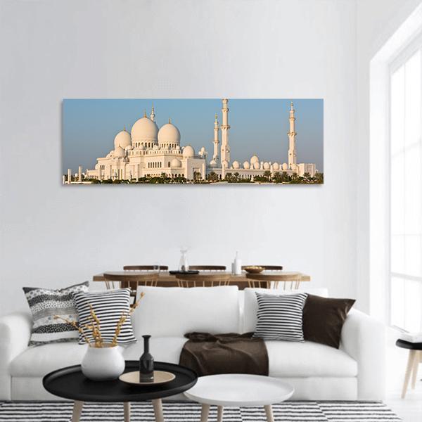 Sheikh Zayed White Mosque Panoramic Canvas Wall Art-1 Piece-36" x 12"-Tiaracle