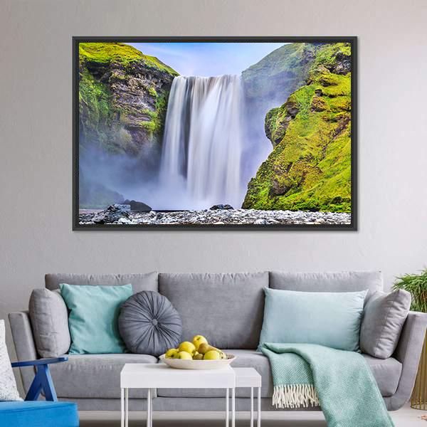 Famous Skogafoss Waterfall Canvas Wall Art-1 Piece-Floating Frame-24" x 16"-Tiaracle