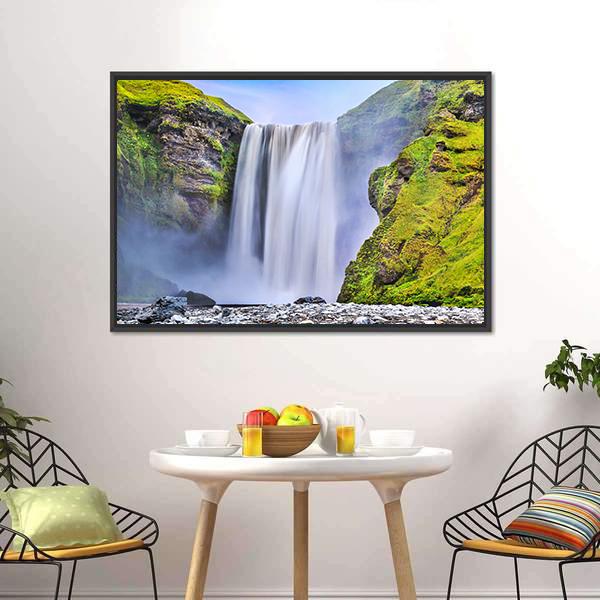 Famous Skogafoss Waterfall Canvas Wall Art-5 Horizontal-Gallery Wrap-22" x 12"-Tiaracle