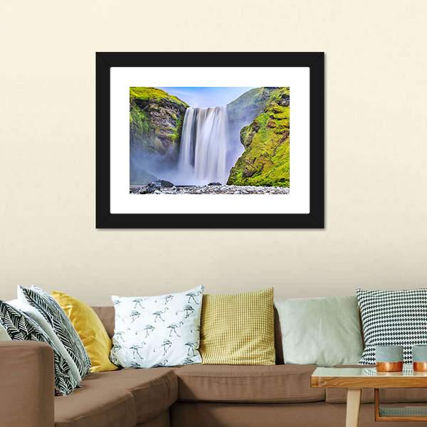 Famous Skogafoss Waterfall Canvas Wall Art-5 Horizontal-Gallery Wrap-22" x 12"-Tiaracle