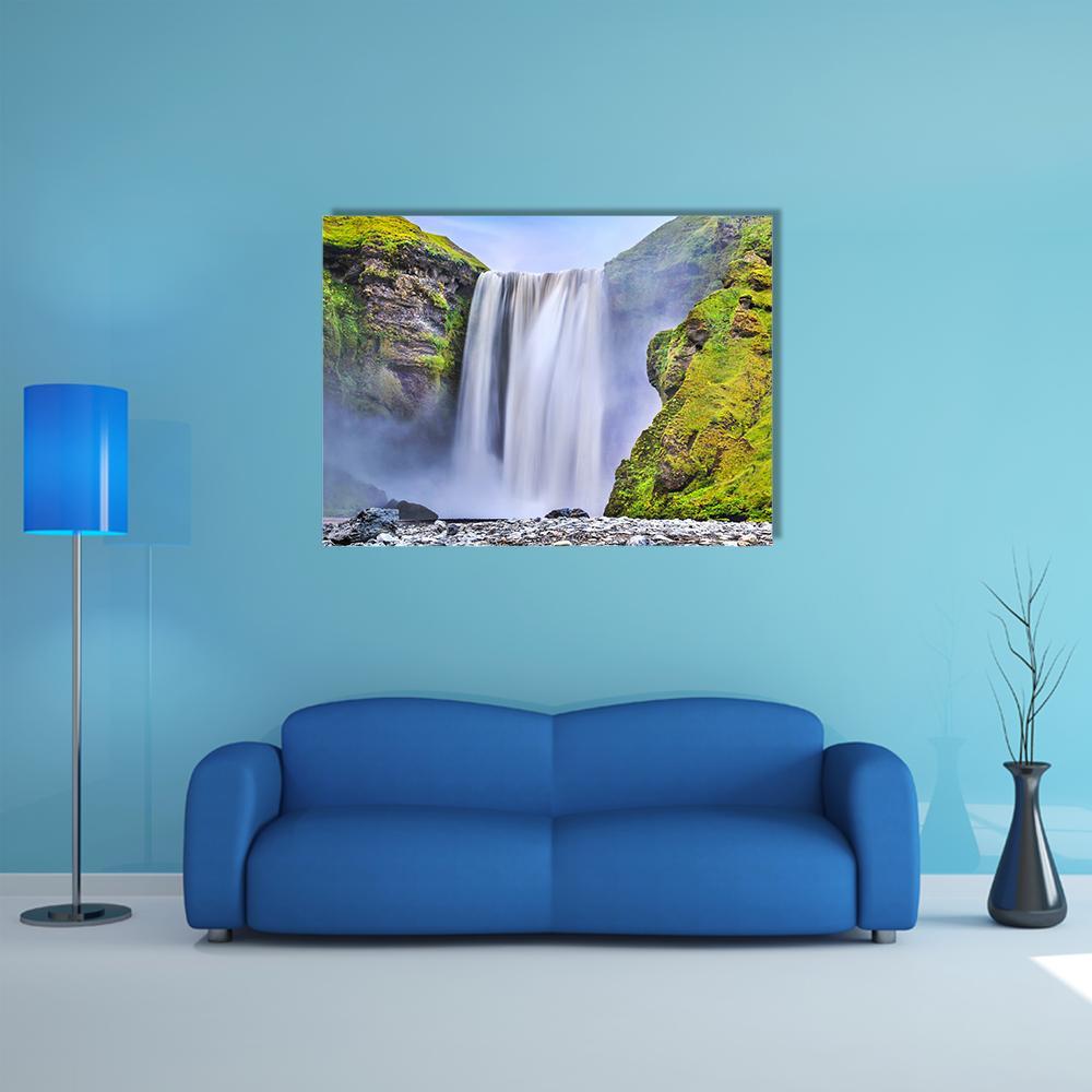 Famous Skogafoss Waterfall Canvas Wall Art-1 Piece-Gallery Wrap-48" x 32"-Tiaracle