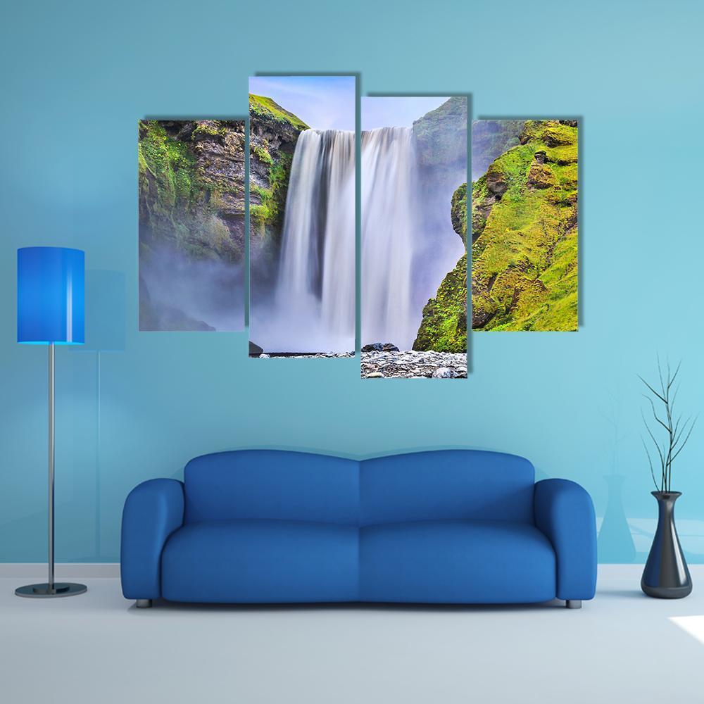 Famous Skogafoss Waterfall Canvas Wall Art-4 Pop-Gallery Wrap-50" x 32"-Tiaracle