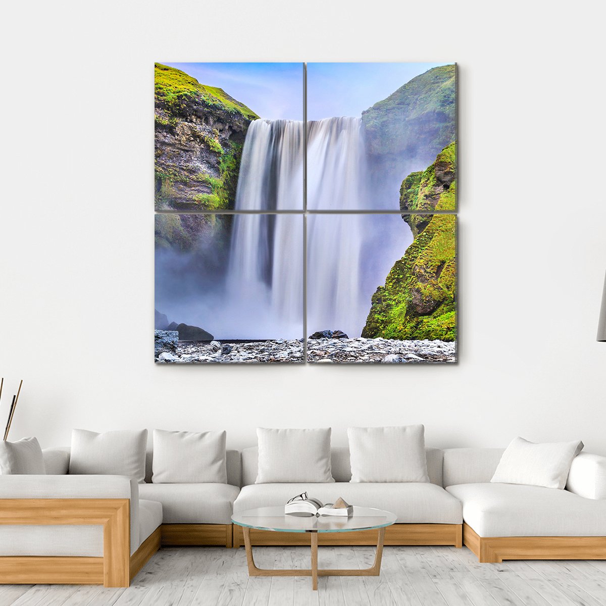 Famous Skogafoss Waterfall Canvas Wall Art-4 Square-Gallery Wrap-17" x 17"-Tiaracle