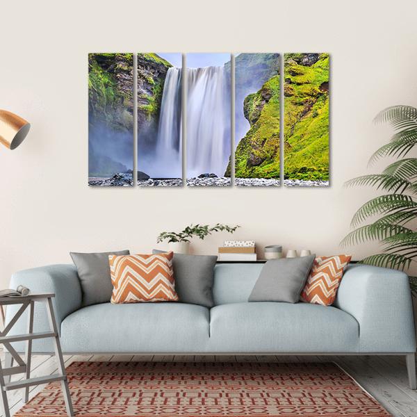 Famous Skogafoss Waterfall Canvas Wall Art-5 Horizontal-Gallery Wrap-22" x 12"-Tiaracle