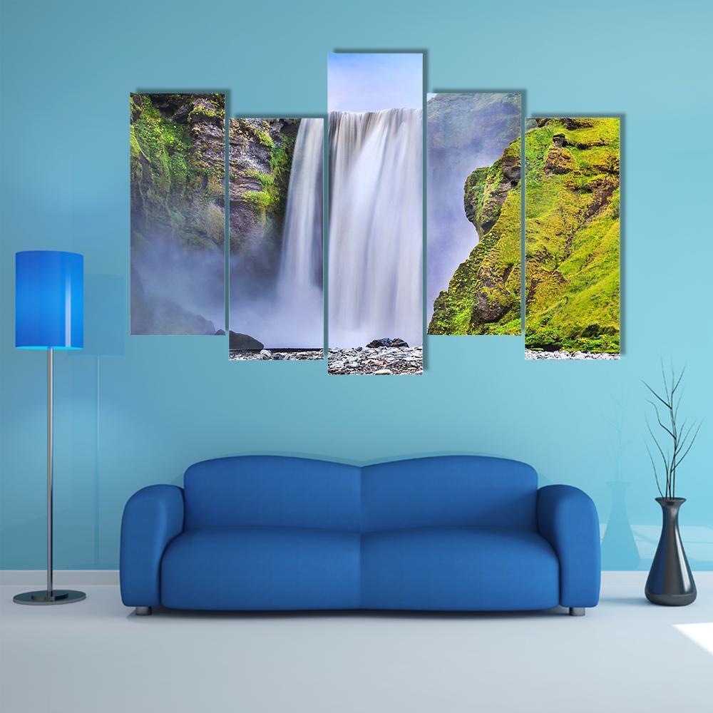 Famous Skogafoss Waterfall Canvas Wall Art-5 Pop-Gallery Wrap-47" x 32"-Tiaracle