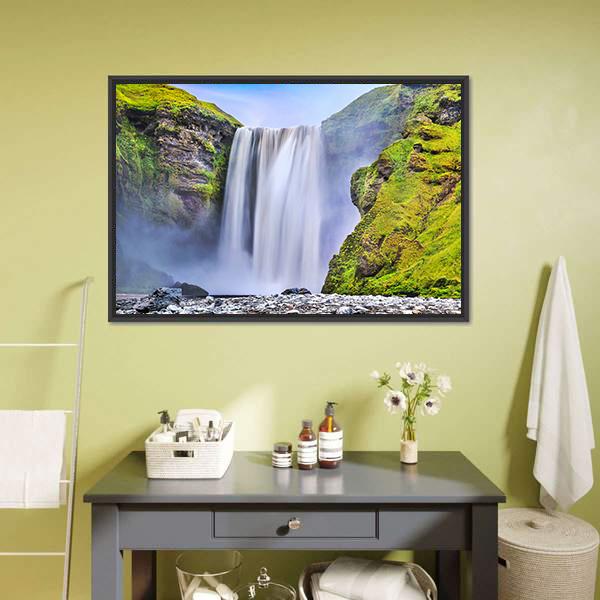 Famous Skogafoss Waterfall Canvas Wall Art-1 Piece-Floating Frame-24" x 16"-Tiaracle