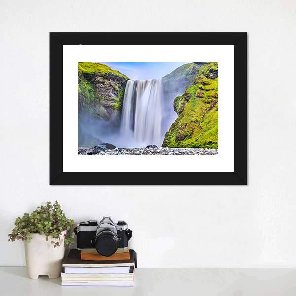Famous Skogafoss Waterfall Canvas Wall Art-1 Piece-Framed Print-20" x 16"-Tiaracle