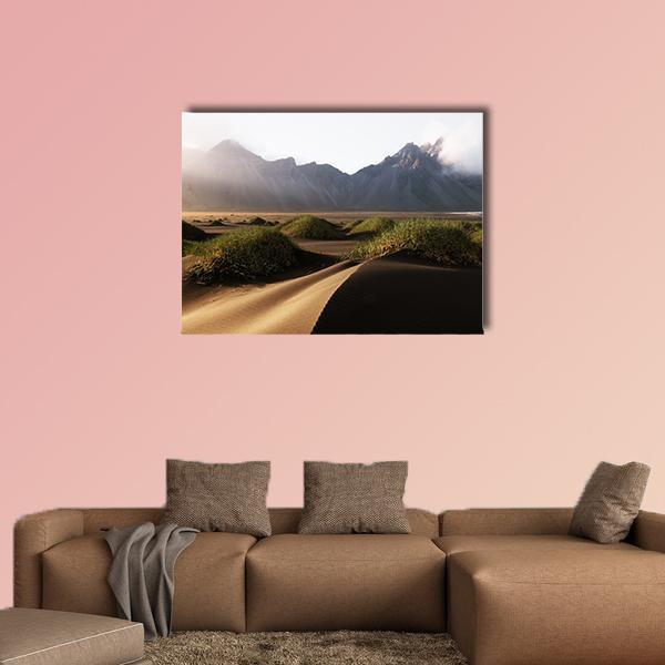 Famous Vestrahorn Mountain Canvas Wall Art-1 Piece-Gallery Wrap-48" x 32"-Tiaracle