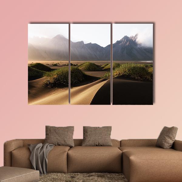 Famous Vestrahorn Mountain Canvas Wall Art-4 Pop-Gallery Wrap-50" x 32"-Tiaracle