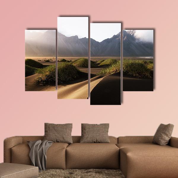 Famous Vestrahorn Mountain Canvas Wall Art-4 Pop-Gallery Wrap-50" x 32"-Tiaracle