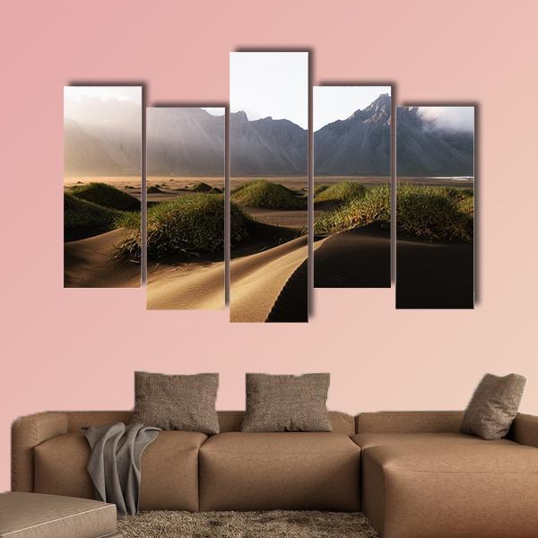 Famous Vestrahorn Mountain Canvas Wall Art-5 Pop-Gallery Wrap-47" x 32"-Tiaracle