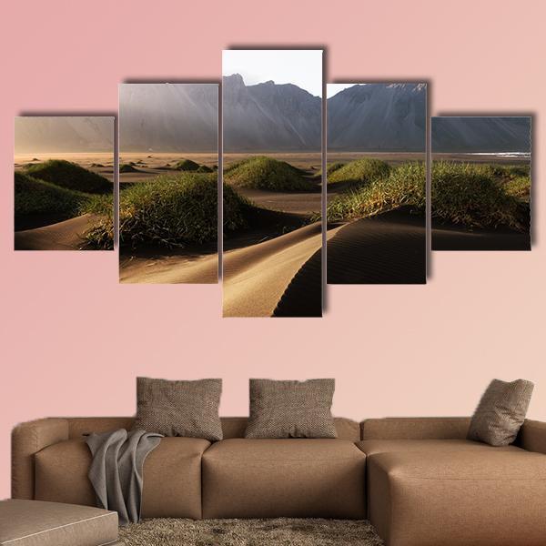 Famous Vestrahorn Mountain Canvas Wall Art-5 Star-Gallery Wrap-62" x 32"-Tiaracle