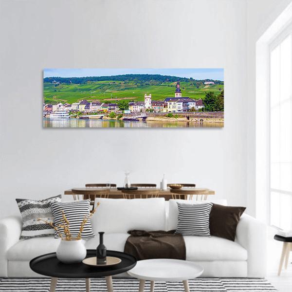 Rudesheim am Rhein In Rhine Gorge Panoramic Canvas Wall Art-1 Piece-36" x 12"-Tiaracle
